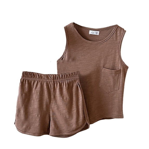 Hiijoy Big Boys Summer Outfits Breathable Cotton Solid Tank Top Shorts Set, Sizes 2-9