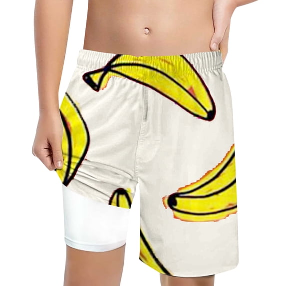 Hiijoy Big Boys Swimming Trunks with Compression Liner Print Board Shorts