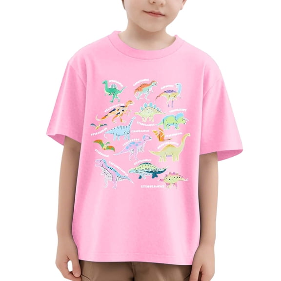 Hiijoy Big Boys T Shirt Dinosaur Print Short Sleeve Cotton T-Shirt Summer Casual Tshirt
