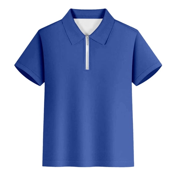Hiijoy Big Boys Zipper Polo Shirt Solid Color Short Sleeve T-Shirt Kids Active Tee Shirt