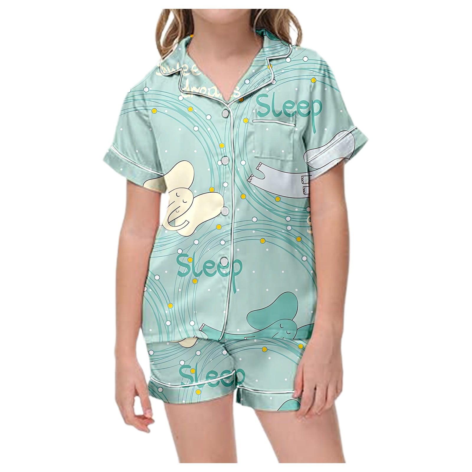 Umenlele Women's Short Sleeve Pajama Set - Collared Button-Down Top & Shorts - Comfy Sleepwear & Lounge Set