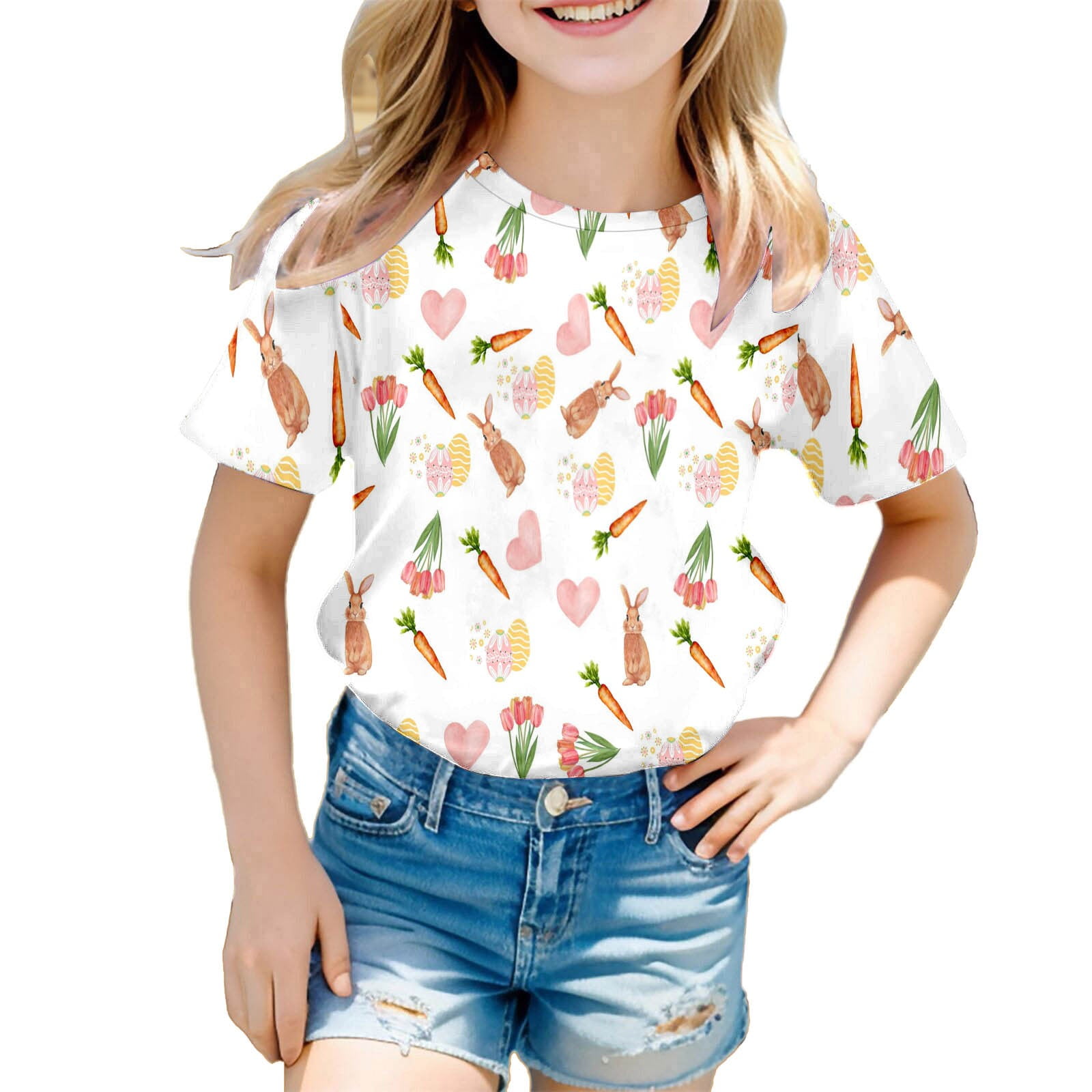 Hiijoy Big Girl's Easter T Shirt Short Sleeve Round Neck T-Shirt Casual ...