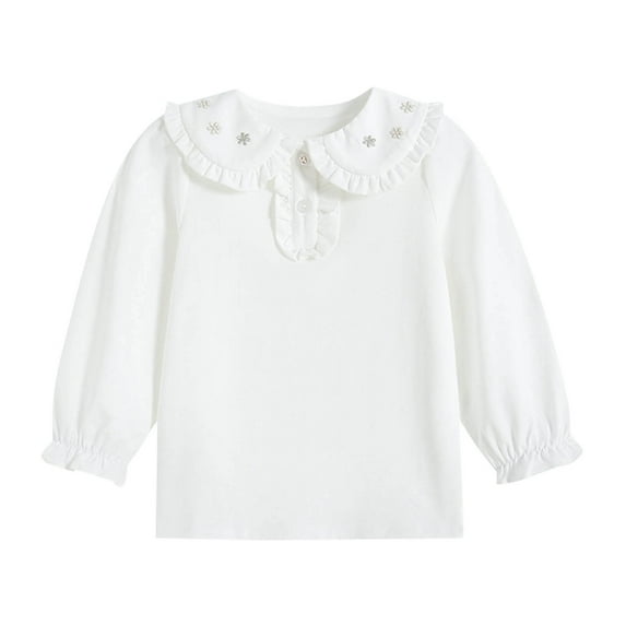 Hiijoy Big Girl's Polo Shirt Solid Long Sleeved Peter Pan Collar T-Shirt Undershirt