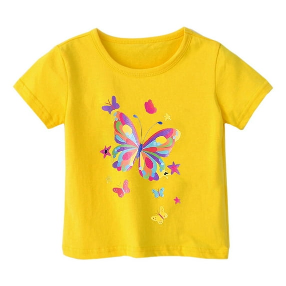 Hiijoy Big Girl's Tshirt Butterfly Print Short Sleeved T-Shirt Summer Casual Tee Shirt