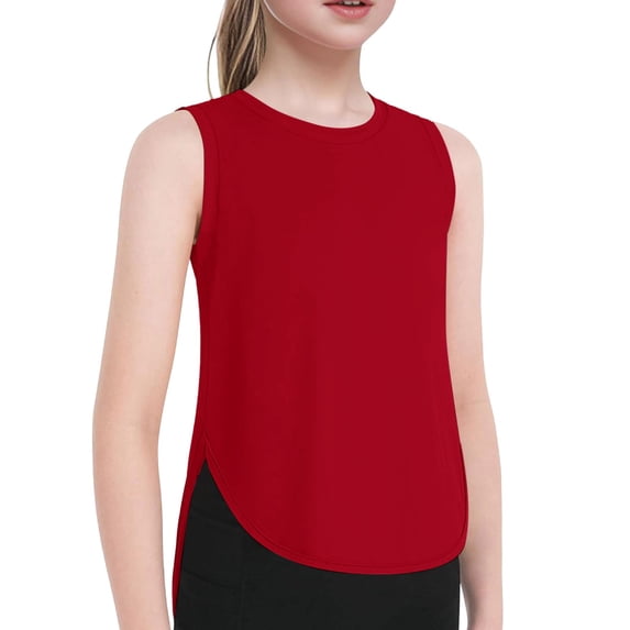 Hiijoy Big Girls Athletic Tank Top Quick Drying Solid Sleeveless Tops, Wine