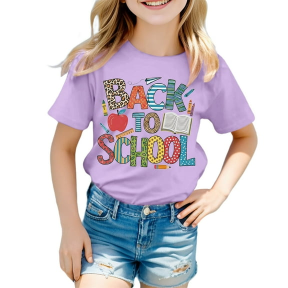 Hiijoy Big Girls Back To School T Shirt Letter Print Short Sleeve T-Shirt Cotton Summer Tee