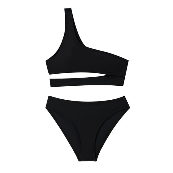 Hiijoy Big Girls Bikini Swimsuit One Shoulder Solid Bathing Suit, 2-Piece, Sizes 8 T