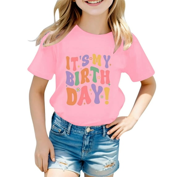 Hiijoy Big Girls' Birthday T Shirt Letter Print Short Sleeved T-Shirt, Sizes 1-13