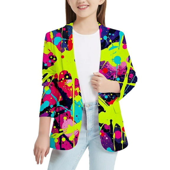 Hiijoy Big Girls Blazer Long Sleeve Cardigan Pocket Personality Suit Jacket, Green