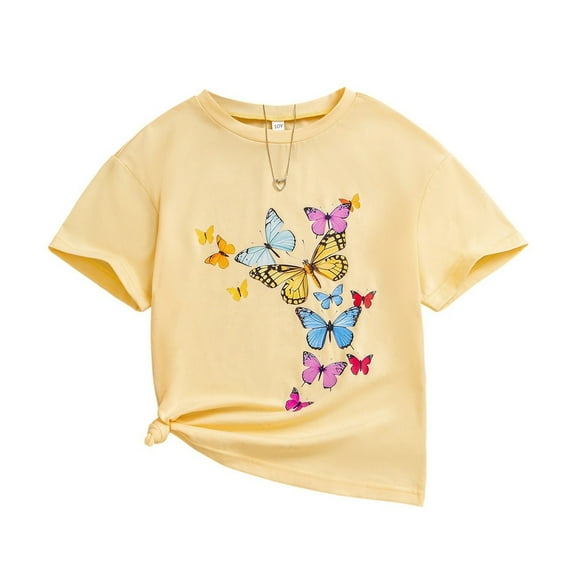 Hiijoy Big Girls Butterfly Print Short Sleeve T-Shirt Summer Active Tee, Sizes 8-13