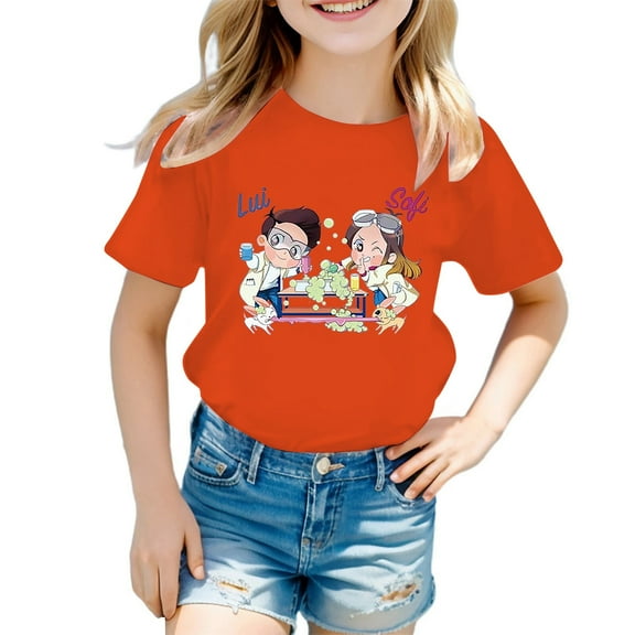 Hiijoy Big Girls Cartoon Graphic Tee Short Sleeve Crew Neck T-Shirt, Sizes 1-13