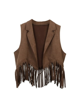 FRINGE VEST SET SUEDE JACKET ブラウンM Women's Fringe Vest 70s Hippie Faux Suede Rivets Sleeveless
