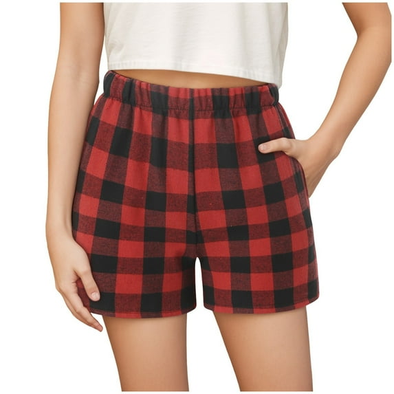 Hiijoy Big Girls Elastic Waist Plaid Shorts Casual Lightweight Shorts Loungewear, Sizes 7-8Y