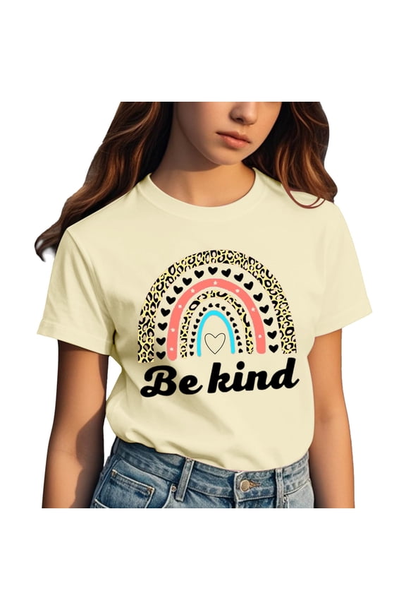 Big Girls Graphic T Shirt Short Sleeve "Be Kind" T-Shirt Tee Top, Sizes 3-13