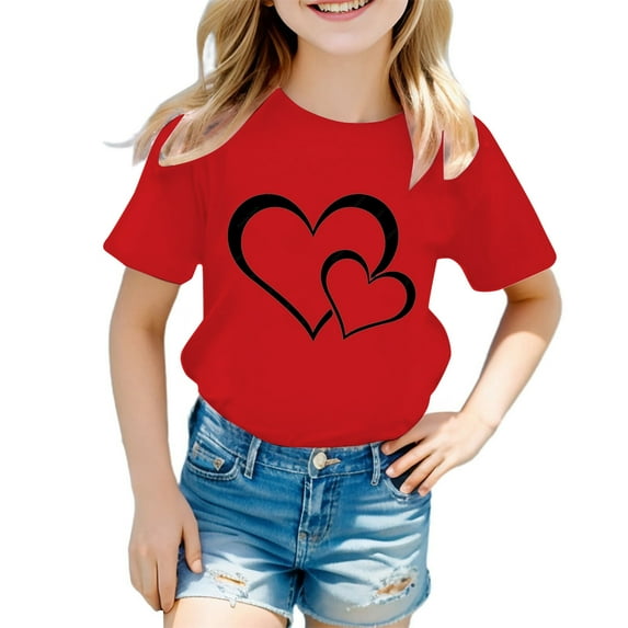Hiijoy Big Girls Graphic T Shirt Short Sleeve Summer Casual T-Shirt Top, Sizes 1-14