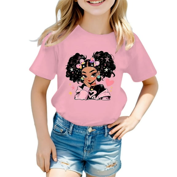 Hiijoy Big Girls' Graphic Tee Cartoon Print Short Sleeved T Shirt Kids Active Tee Shirt