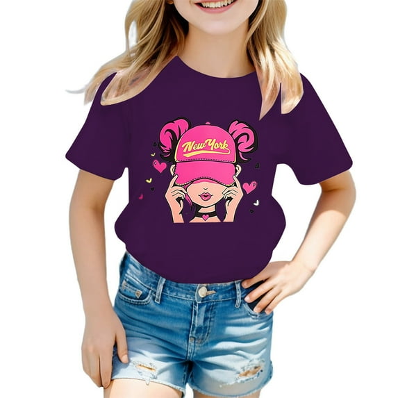 Hiijoy Big Girls Graphic Tee Short Sleeve T-Shirt Summer Casual T Shirt, Sizes 3-14