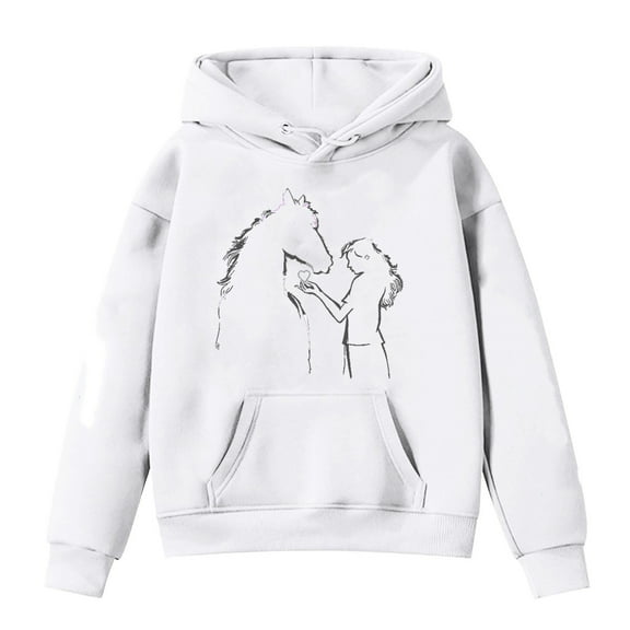 Hiijoy Big Girls Hoodie Horse Print Pullover Hooded Sweatshirt Kids Graphic Hoody