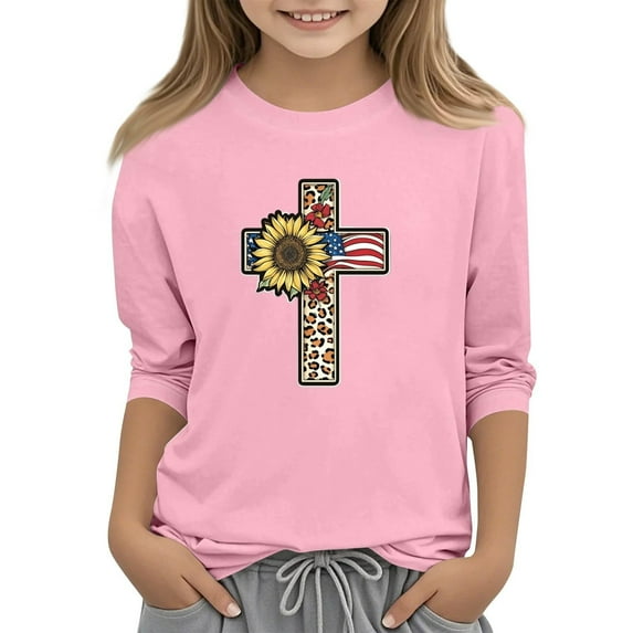 Hiijoy Big Girls Independence Day T-Shirt 3/4 Sleeve Crewneck T Shirt Graphic Tee