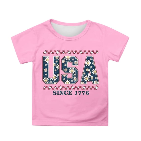 Hiijoy Big Girls Independence Day T Shirt Short Sleeved 4th of July T-Shirt, Sizes 3-13