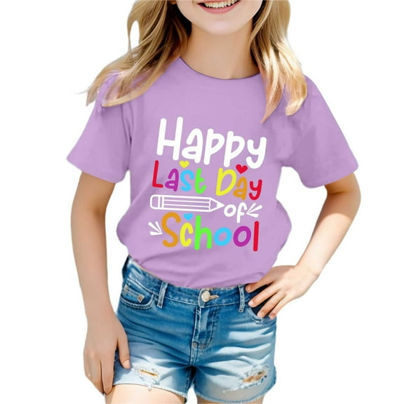 Hiijoy Big Girls Last Day of School T-Shirt Letter Print Short Sleeve Summer T Shirt