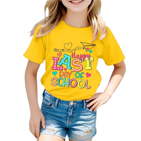 Hiijoy Big Girls Last Day of School Tshirt Letter Print Short Sleeve Loose Soft T Shirt
