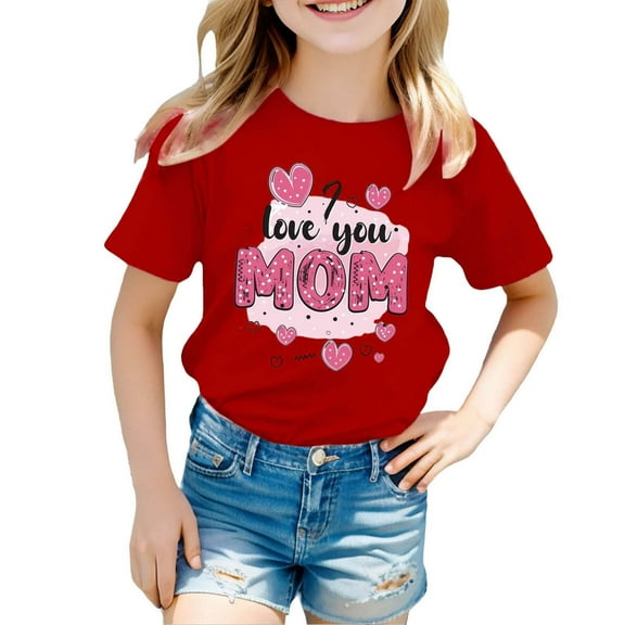 Hiijoy Big Girls Mother's Day T Shirt Cotton Short Sleeve Tshirt for Kids, Sizes 1-9