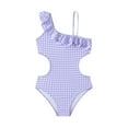 thumbnail image 1 of Hiijoy Big Girls One-Piece Swimsuit One Shoulder Ruffle Swimwear Plaid Bathing Suit, 1 of 6
