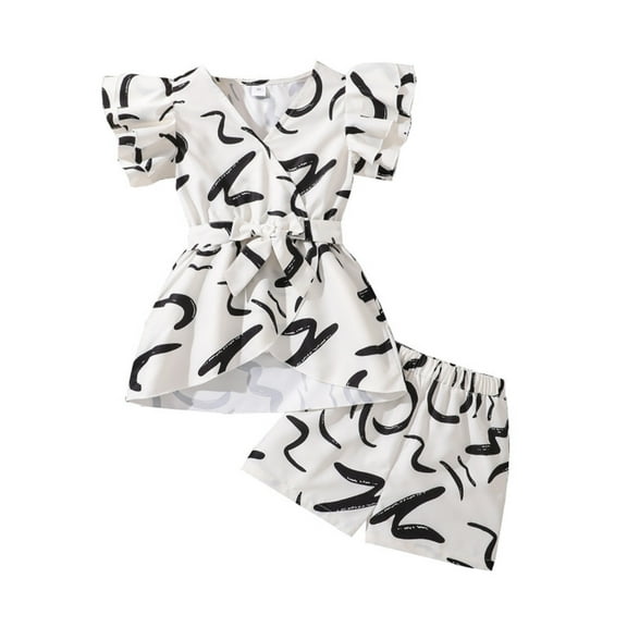 Hiijoy Big Girls Outfits Flutter Sleeve V Neck Shirt and Shorts Set, 2-Piece, Sizes 7-12