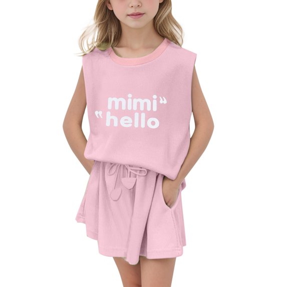 Hiijoy Big Girls Outfits Letter Print Tank Top Shorts Summer Clothes Set, Sizes 9-10Y