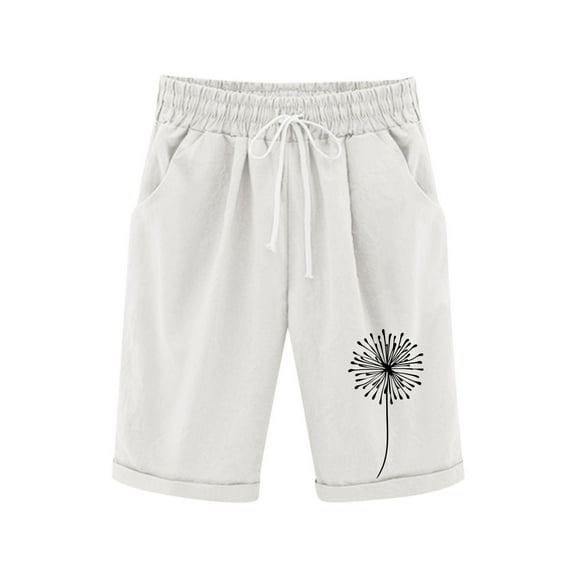 Hiijoy Big Girls Pull-On Knit Shorts Dandelion Print Knee-Length Shorts, Sizes 11-12Y