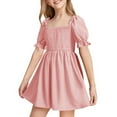 thumbnail image 1 of Hiijoy Big Girls Solid Ruffle Mini Dress Square Neck Short Sleeve Dress, Sizes 2-10, 1 of 4