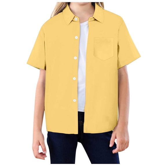 Hiijoy Big Girls Summer Casual Shirt Solid Short Sleeve Button-Up Shirt, Sizes 3-13