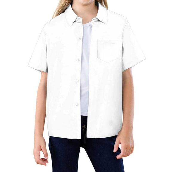 Hiijoy Big Girls Summer Casual Shirt Solid Short Sleeve Button-Up Shirt, Sizes 3-13