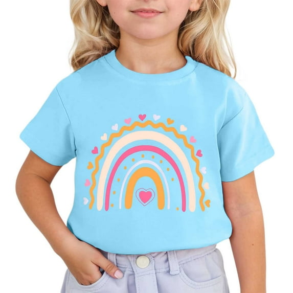 Hiijoy Big Girls Summer Casual T-Shirt Rainbow Print Short Sleeve T Shirt, Sizes 3-13