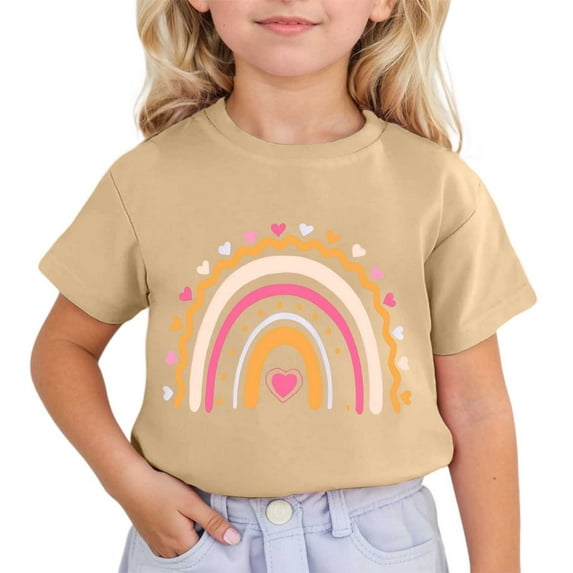 Hiijoy Big Girls Summer Casual T-Shirt Rainbow Print Short Sleeve T Shirt, Sizes 3-13