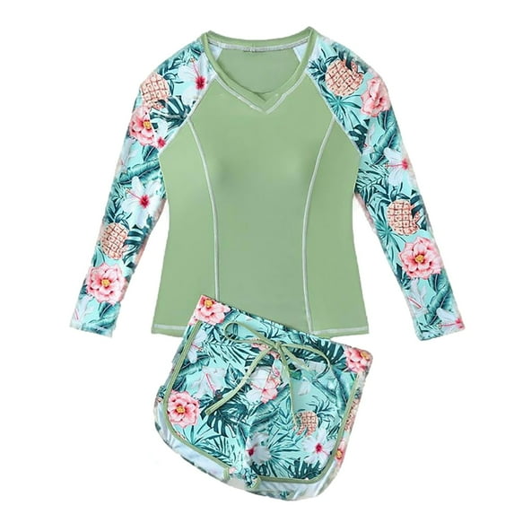 Hiijoy Big Girls Surf Swimsuit Long Sleeves Rash Guard Athletic Tankini Bathing Suit