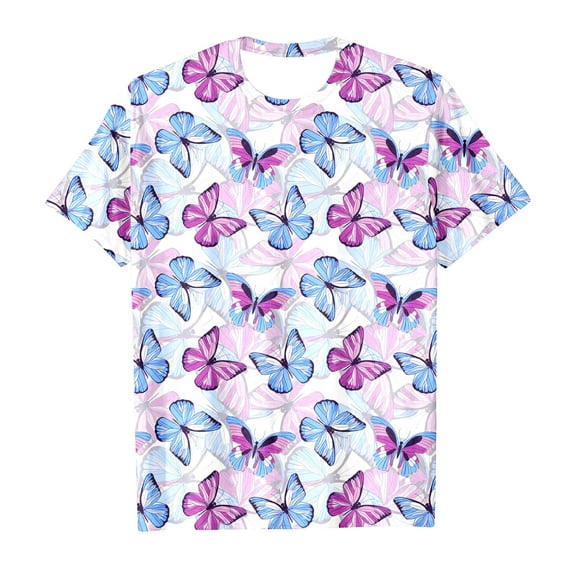 Hiijoy Big Girls T Shirt Butterfly Print Short Sleeve T-Shirt, Purple