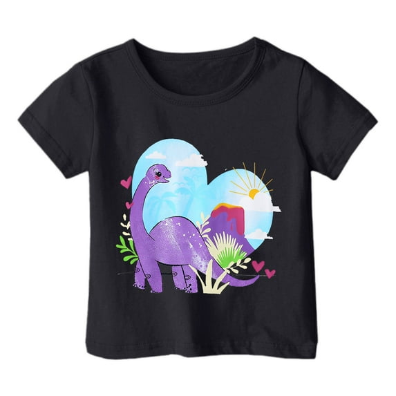 Hiijoy Big Girls T-Shirt Dinosaur Print Short Sleeve Crew Neck Tshirt, Sizes 1-13
