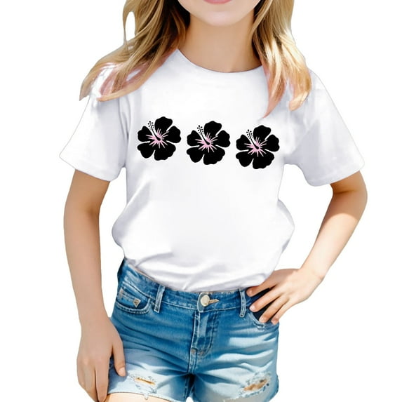Hiijoy Big Girls T-Shirt Flower Print Short Sleeve O-Neck T Shirt Summer Casual Tshirt