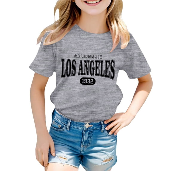 Hiijoy Big Girls T-Shirt Los Angeles Printed Short Sleeve T Shirt, Sizes 2-12