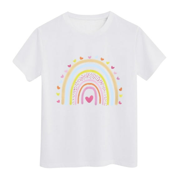 Hiijoy Big Girls' T-Shirt Rainbow Print Short Sleeve T Shirt Children'S Casual Tshirt