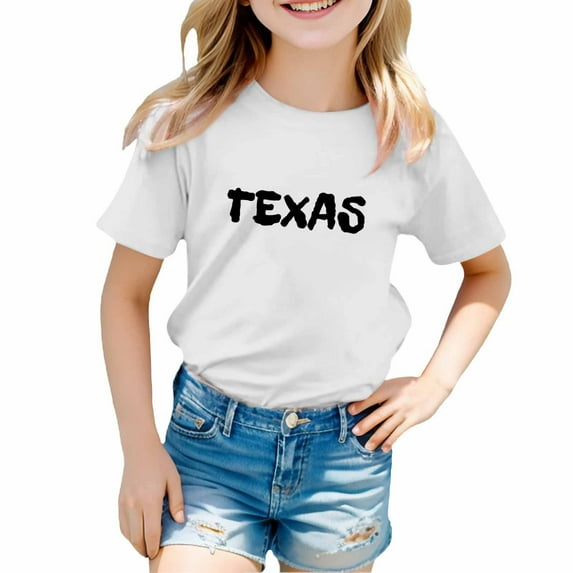 Hiijoy Big Girls T Shirt Texas Printed Short Sleeve T-Shirt Kids Casual Cotton Tshirt