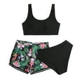 thumbnail image 1 of Hiijoy Big Girls Three Piece Swimsuit Bikini Set with Tropical Print Shorts Bathing Suit, 1 of 5
