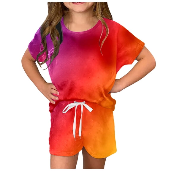 Hiijoy Big Girls Tie Dye Outfits Short Sleeve T Shirt Shorts Clothes Set, Sizes 8-9Y