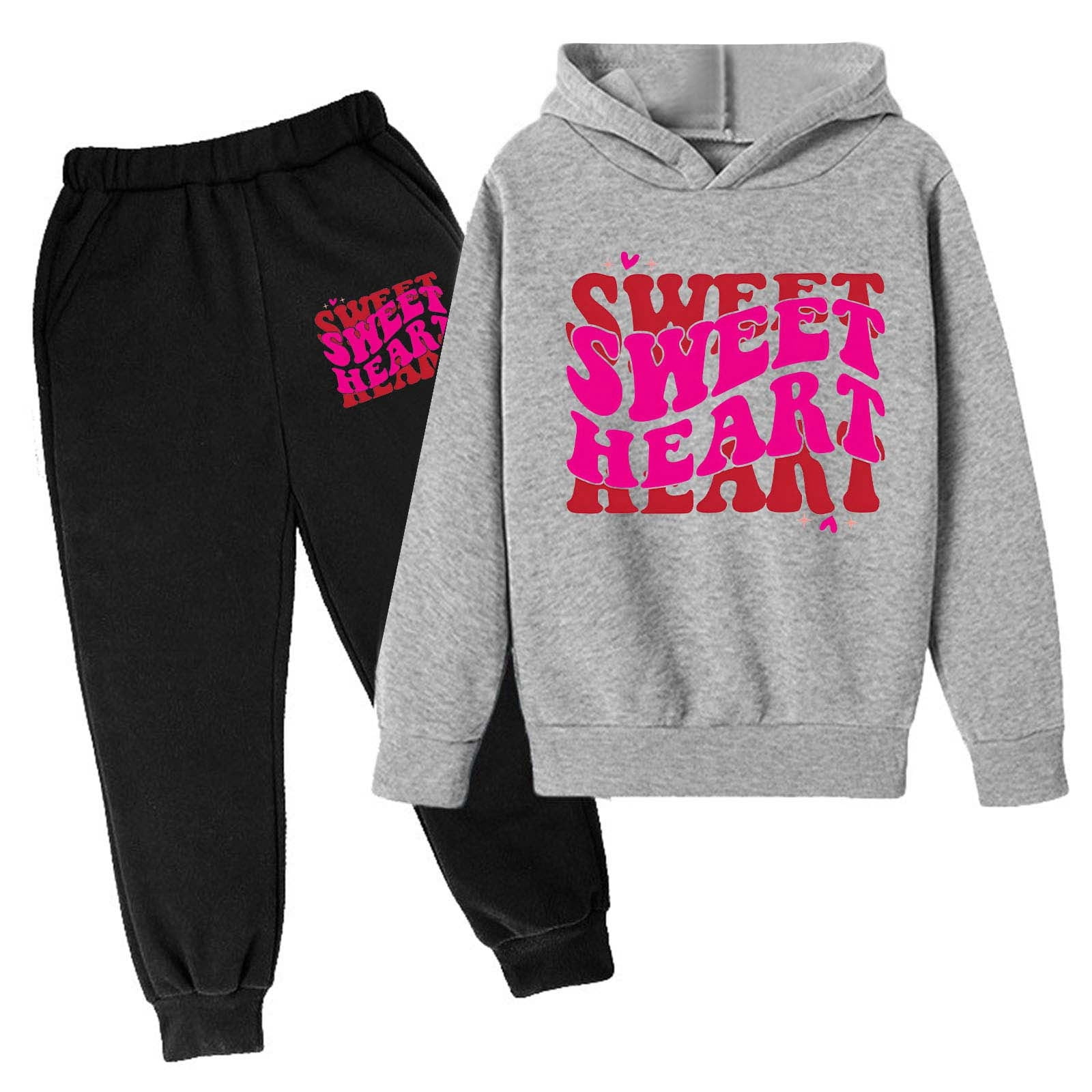 Hiijoy Big Girls Valentine's Day Sweatsuit Letter Print Hoodie 