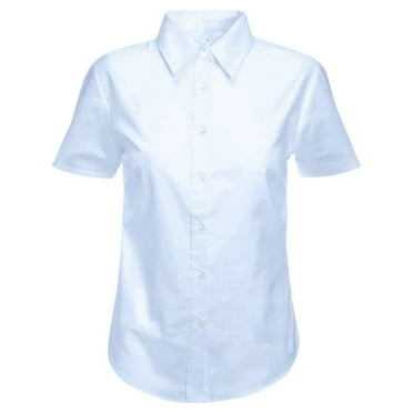 Hiijoy Big Girls White Shirt Short Sleeve Button-Up Shirt Solid Basic Casual Shirts