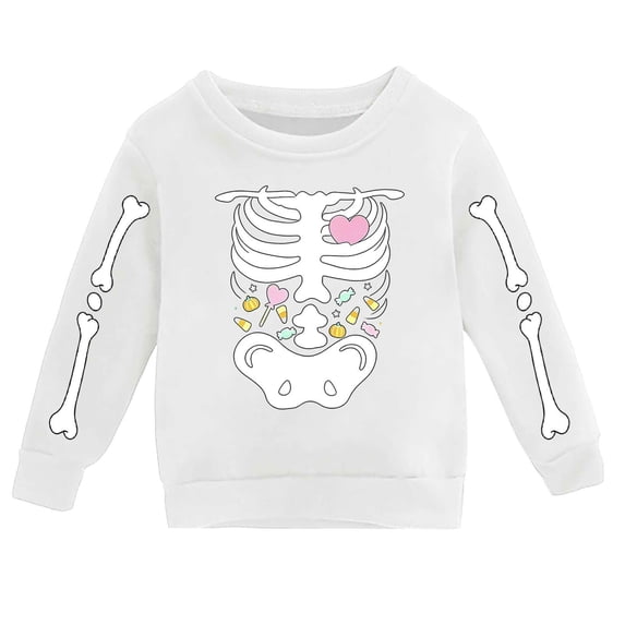 Hiijoy Boy's Halloween Graphic Sweatshirt Crewneck Long Sleeve Pullover, White, Sizes 2-14