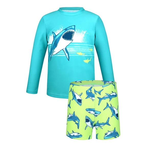 Hiijoy Boy's Swimsuit Shark Print Rash Guard & Swim Trunks Bathing Suit, Sizes 3-7