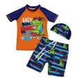 thumbnail image 1 of Hiijoy Boys 3-Piece Swimsuit Cartoon Short Sleeve Rash Guard Swimming Shorts Hat Set, Sizes 3-13, 1 of 2